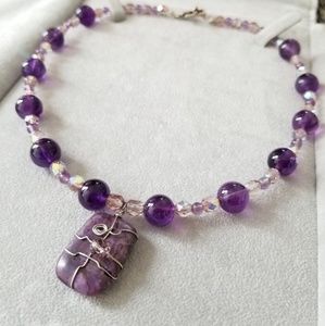 Handmade Wire Wrapped Purple Stone Beaded Necklace